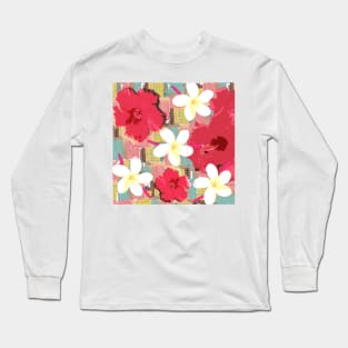 Tropical Flowers (Warm background) Long Sleeve T-Shirt